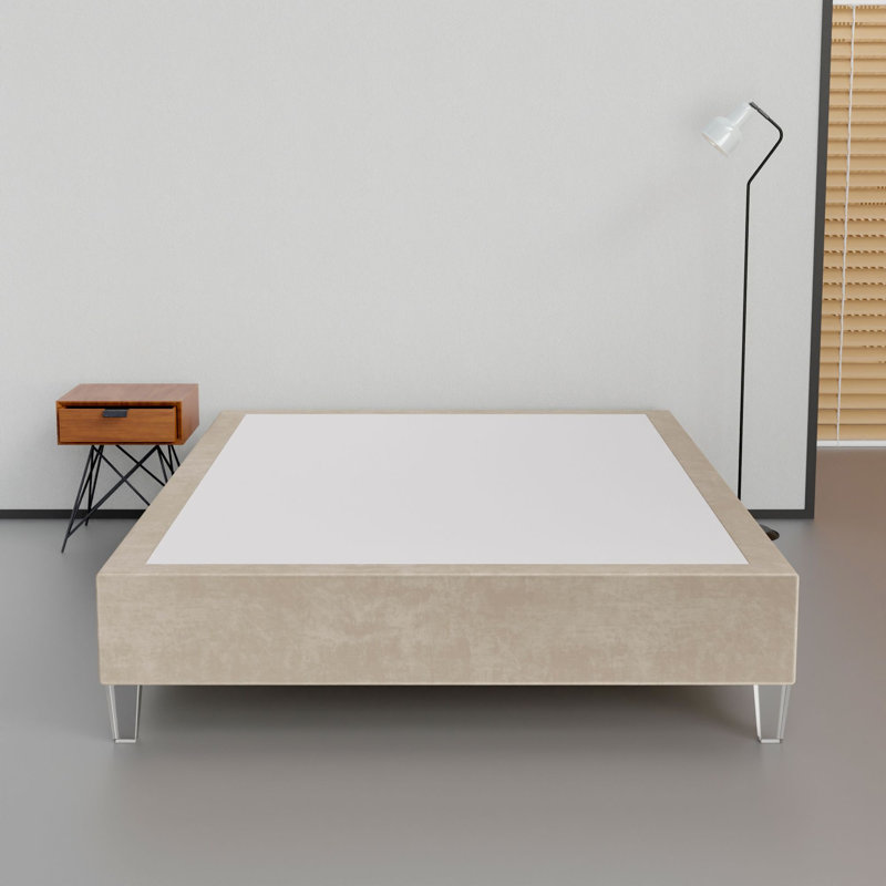 14-Inch Premium Kauly Material Wood Bed Frame, Comfortable Foundation with Acrylic Legs, Beige, Full
