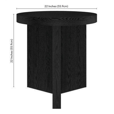 Holm 22" Round Fluted Side Table with Pedestal Base in Black Grain | Mid-Century Modern Accent Table for Living Room or Bedroom 