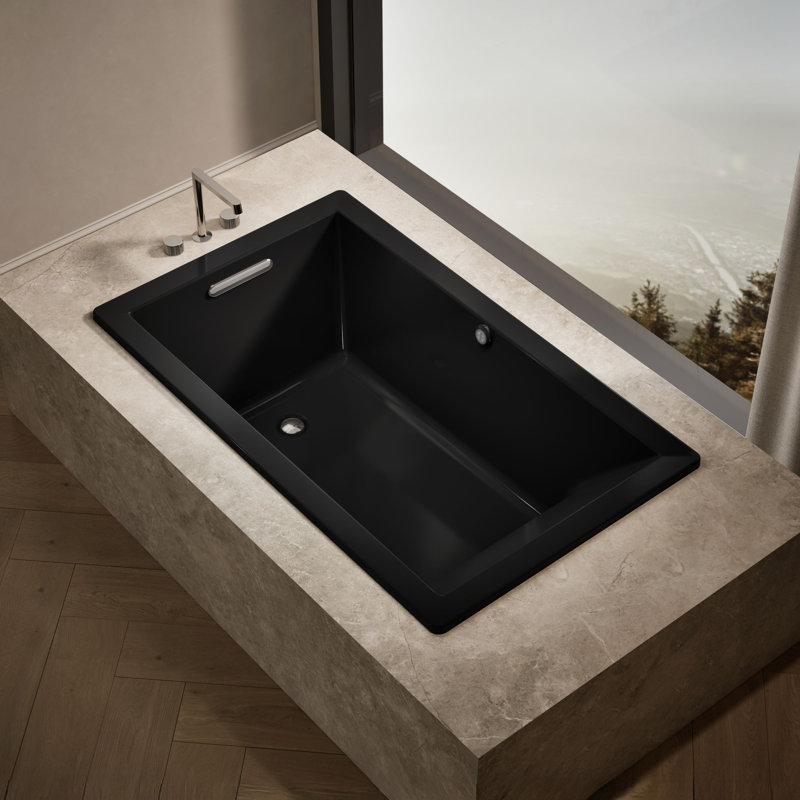 Underscore® 60" x 36" Soaking Acrylic Bathtub with Heater, Black