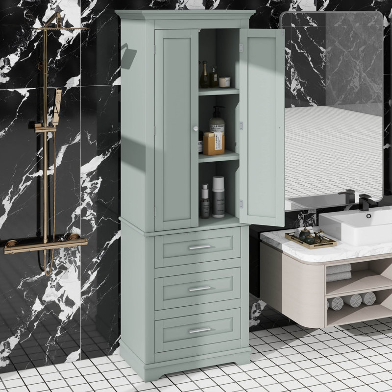 Armoire de rangement haute avec trois tiroirs, armoire de rangement pour salle de bain avec tablette réglable, armoire de plancher pour cuisine de salle de bain