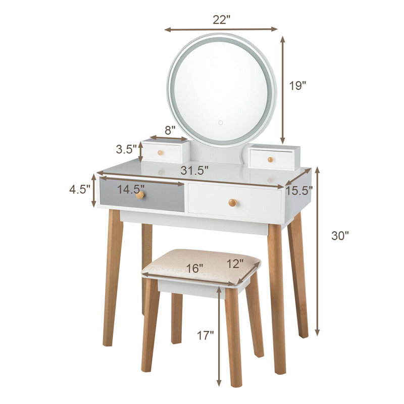 Ensemble coiffeuse avec tabouret et Miroir Camron