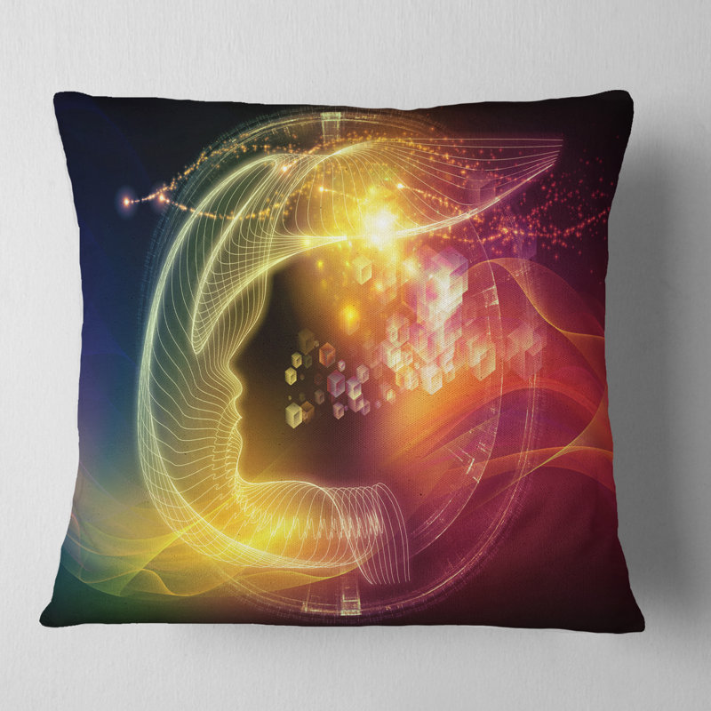  Oreiller abstrait fractal à tête humaine illuminée, 16 po x 1 po, Coussin décoratif