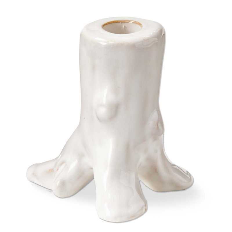 Tree Trunk Taper Candle Holder Small White Ceramic Everyday