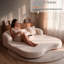 Canapé-lit en chenille de 178 cm avec base en mousse dépliable et console porte-gobelets amovible - Blanc cassé-1996582585