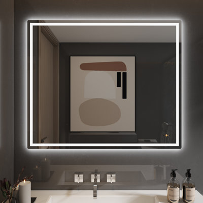 Miroir de salle de bain sans contact à DEL avec capteur de geste d'éclairage à éclairage frontal et rétroéclairé 3 couleurs Johnine