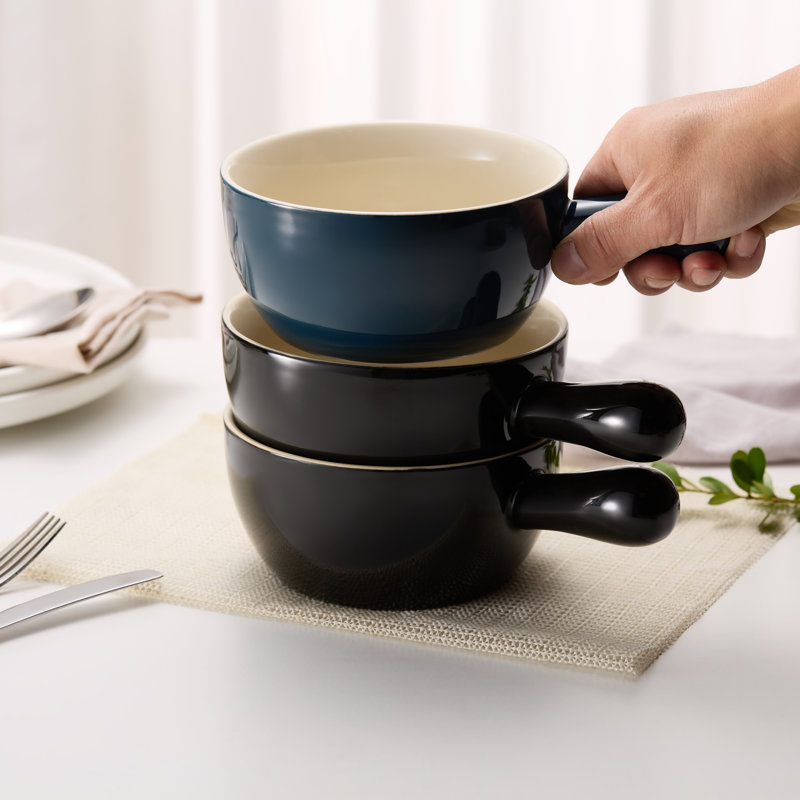 Cruche à soupe à l'oignon kook, 24 oz, bleu sarcelle ombré, ensemble de 4, Noir