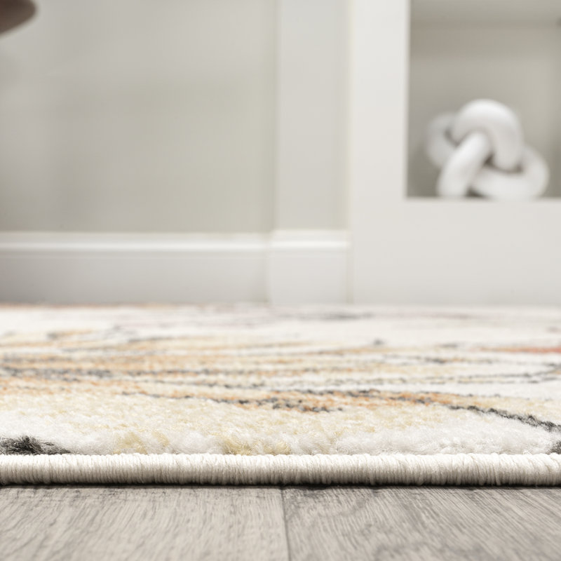 Jasire Modern Botanical Flower Orange/Blue/Cream Rug, Rectangle 2'11" x 5'