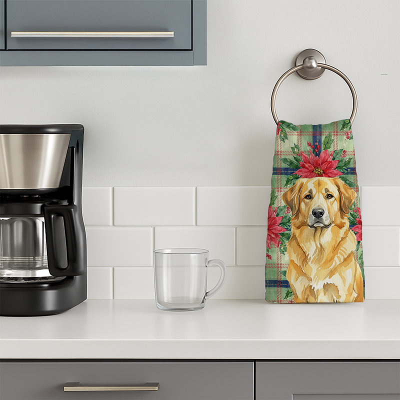 Lion Yellow Leonberger Christmas PoinsettIas Kitchen Towel, Lion Yellow Leonberger