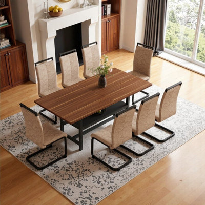 Ensemble de table de salle à manger de 71 pouces avec plateforme de rangement et 8 chaises