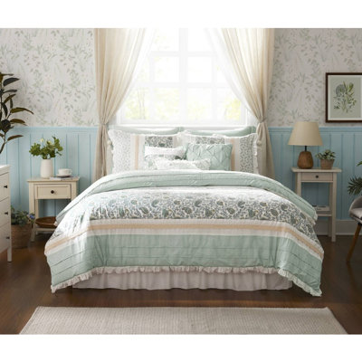 9 Piece Comforter King - Cottage Style Bedding In Cotton , With Details, Printed Textiles And Decorative Pillows For Bedroom Elegant Embroidery Textiles, Includes Comforter, , Shams, Euro Shams