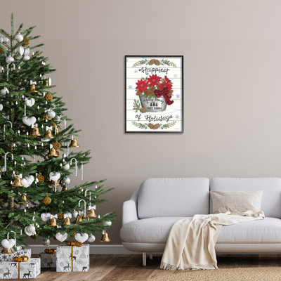 «Happest Of Holiday», motif granuleux, bouquet de poinsettia rustique noir, estampe numérique, art texturé par Deb Strain