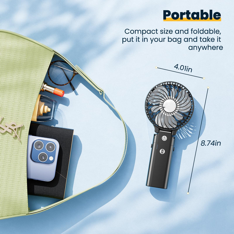 5200mAh Black and Transparent Portable Handheld Fan with Rechargeable Battery