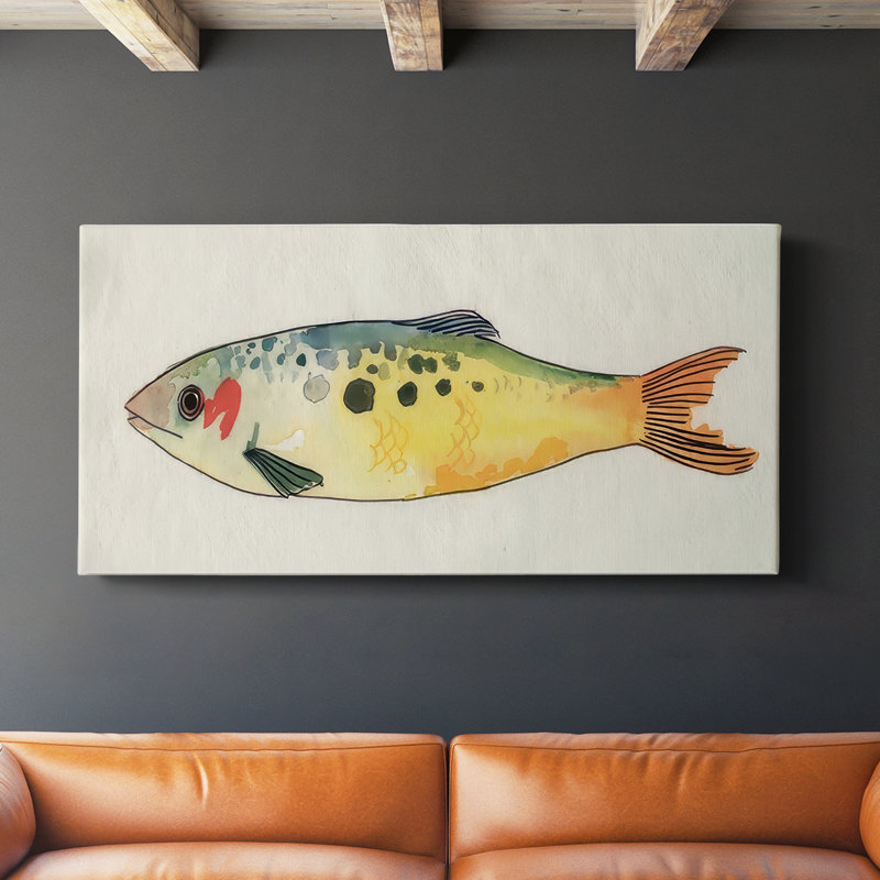 Poisson fantaisiste I - Toile tendue avec châssis - Prêt à accrocher, H 16 po x l 32 po