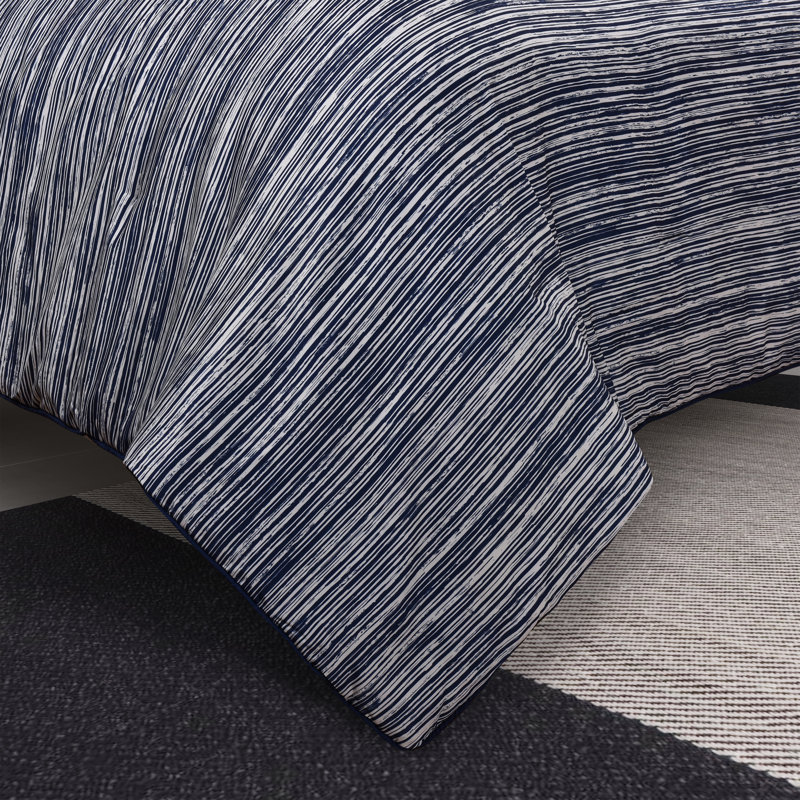 Dalton 3 pièces Ensemble d'édredon bleu marine, Édredon double + 2 taies décoratives standards