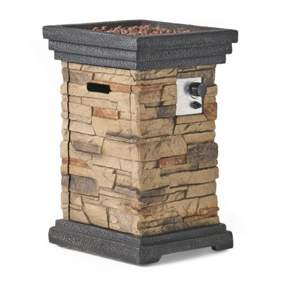 19.50'' Outdoor Firepit With Column Shape, Stone Grey - 40 000 BTU (Tank Inside)