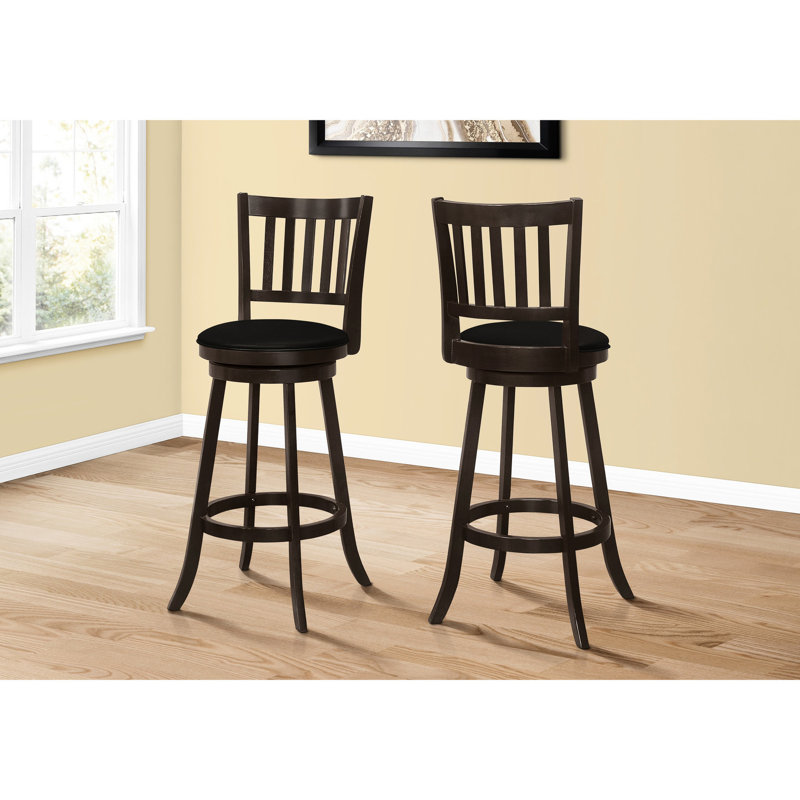 2 tabourets de bar, conception pivotante, hauteur, bois brun foncé, revêtement noir, finition et soutien