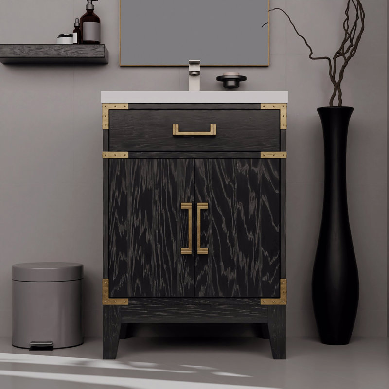 Meuble-lavabo simple 24 po X P 18 po D, dessus en acrylique et robinet, Noir