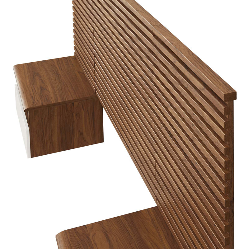 Modway Render Wall Mount Twin Headboard and Modern Nightstands