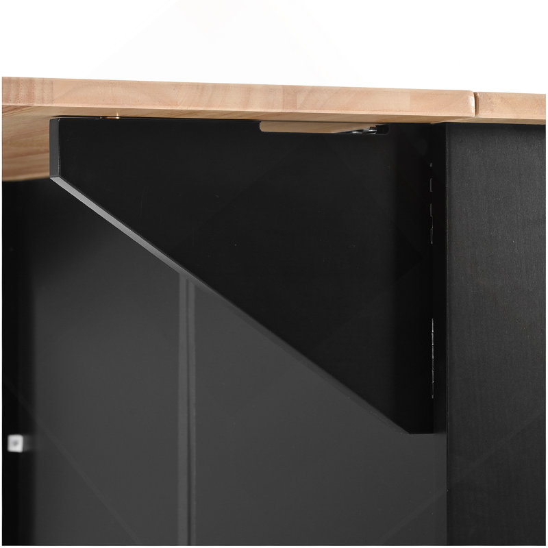 Îlot de cuisine avec abattant, chariot de rangement de cuisine avec organisateur à 3 niveaux, support de rangement interne, chariot de cuisine sur roulettes avec porte-serviettes, 2 tiroirs, pour la cuisine, noir