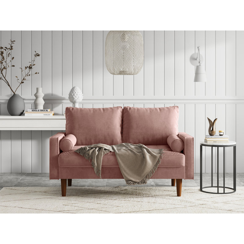 Maeesha 58" Velvet Square Arm Sofa Loveseat, Rose Velvet