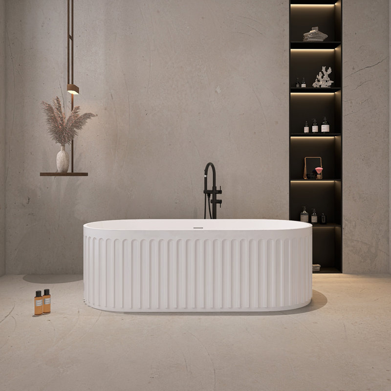 67" Freestanding Solid Surface Soaking Bathtub