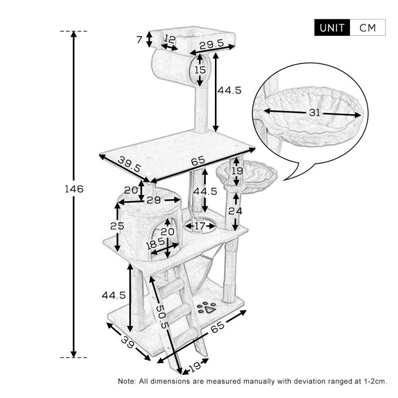 Gideon 146cm H Cat Tree, Grey