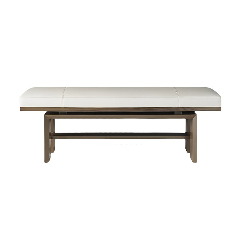 Banc rembourré en microfibre Fresnay, Blanc cassé, H 16,53 po x l 62,99 po x P 15,74 po