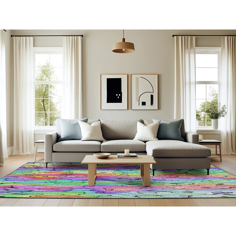Mauve abstrait Tapis décoratif, Rectangle 6 pi x 9 pi