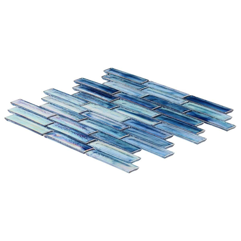 Artwater Iridescent 12x12 Brick Iridescent Polished Glass Mosaic Tile, Beach Blue
