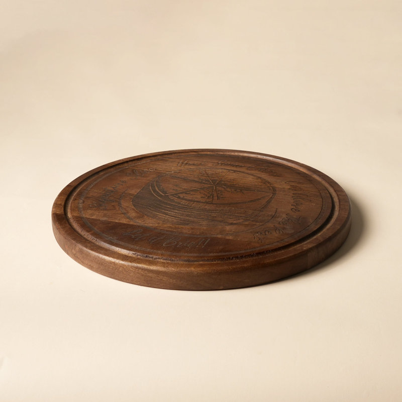 Plateau à fromage et plat de service rond de 38 cm en bois de manguier avec motif gravé