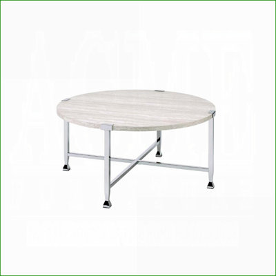 Table basse ronde en chêne blanc pour le salon, structure en métal chromé - moderne et amp; Conception stable
