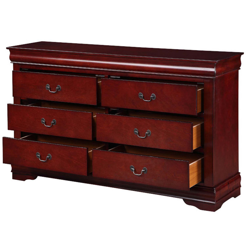 Commode 6 tiroirs Louis Philippe, finition cerisier, Cerisier