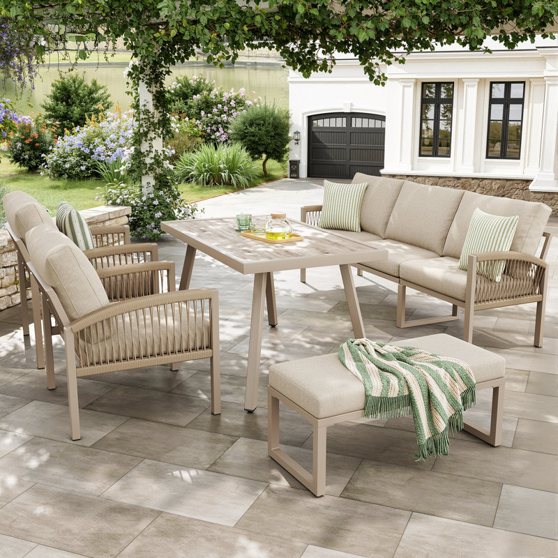 Handwoven 7 - Person Seating Group With Table
