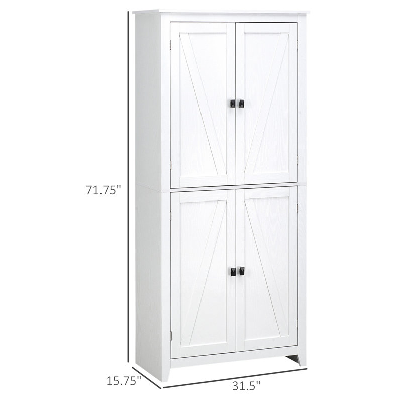 Garde-manger autoportant blanc de 72 po avec 4 portes - 4 tablettes réglables pour la vaisselle, les contenants et la gestion des articles, de l'organisation, de l'utilisation des armoires dans les portes, des tablettes de rangement efficaces