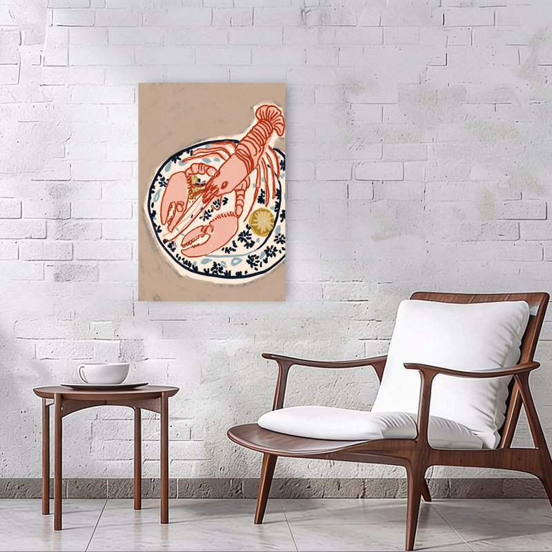 Art mural côtier rose, homard rose, 36" H x 24" W