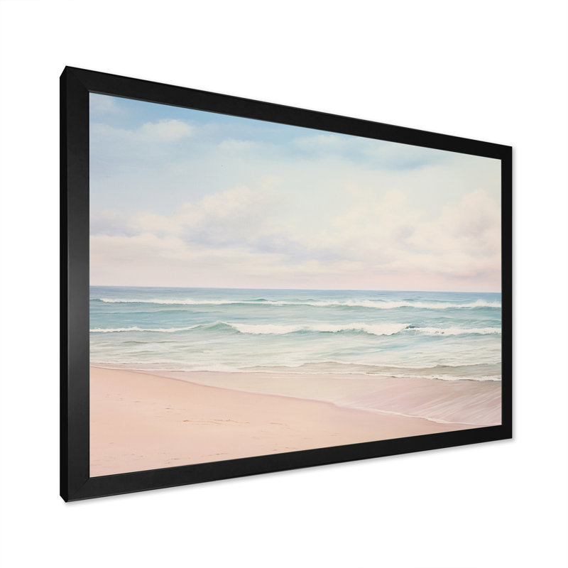 «Ocean Tranquility Tender Pink Pastel Sunrise - Coastal Beach», reproduction d'art sur toile, H 34 po x l 44 po, Noir