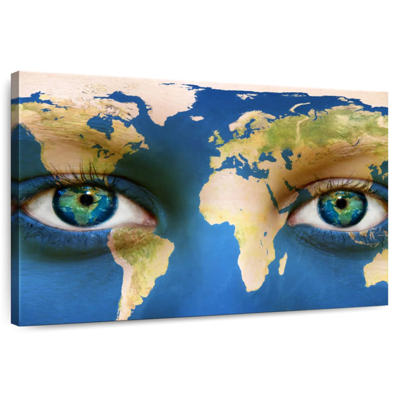 Aliaz Blue Eyes World Map, 20" H x 30" W