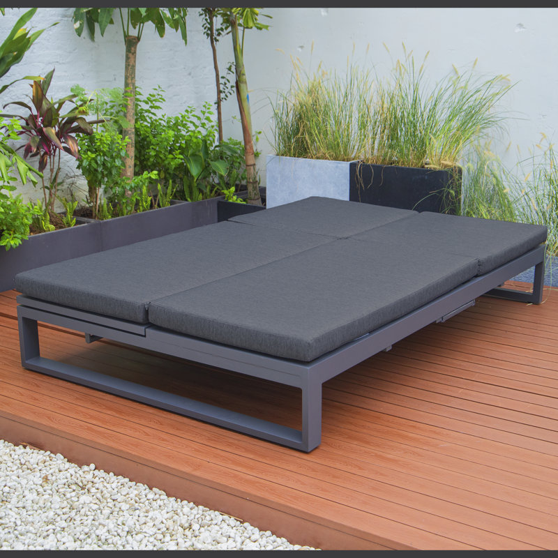 Chelsea 82.68'' Convertible Outdoor Sofa Couch & Double Lounge Chair with Adjustable Backrest, Cushioned Sunbed, Side Table for Patio, Poolside & Backyard