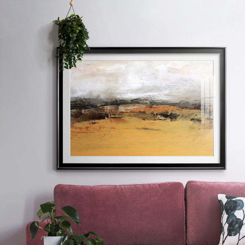 «Bridges Ochre IV», encadré avec cadre biseauté et verre, Noir, H 27 po x l 39 po x P 1,5 po