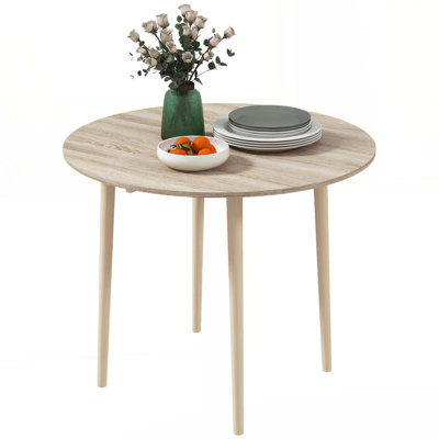 Petite table de cuisine HOMcom de 35 po, table rabattable rabattable pour petits espaces, table de salle à manger pliante ronde avec pieds en bois massif pour la cuisine, la salle à manger, couleur chêne