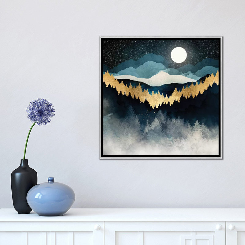 « indigo night » par spacefrog designs-print, H 18 po x l 18 po x P 1,5 po, Toile avec cadre argenté