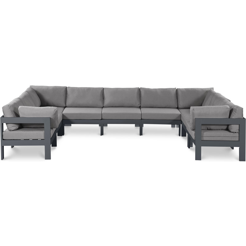 Emmalou 150'' Wide Aluminum Patio Sectional with Cushions, Gray, Dark Gray