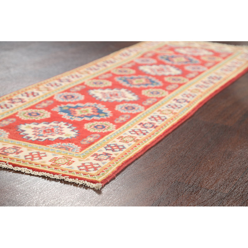 Tapis de couloir unique en laine noué à la main nouvel âge 2 pi x 6 pi rouge / beige