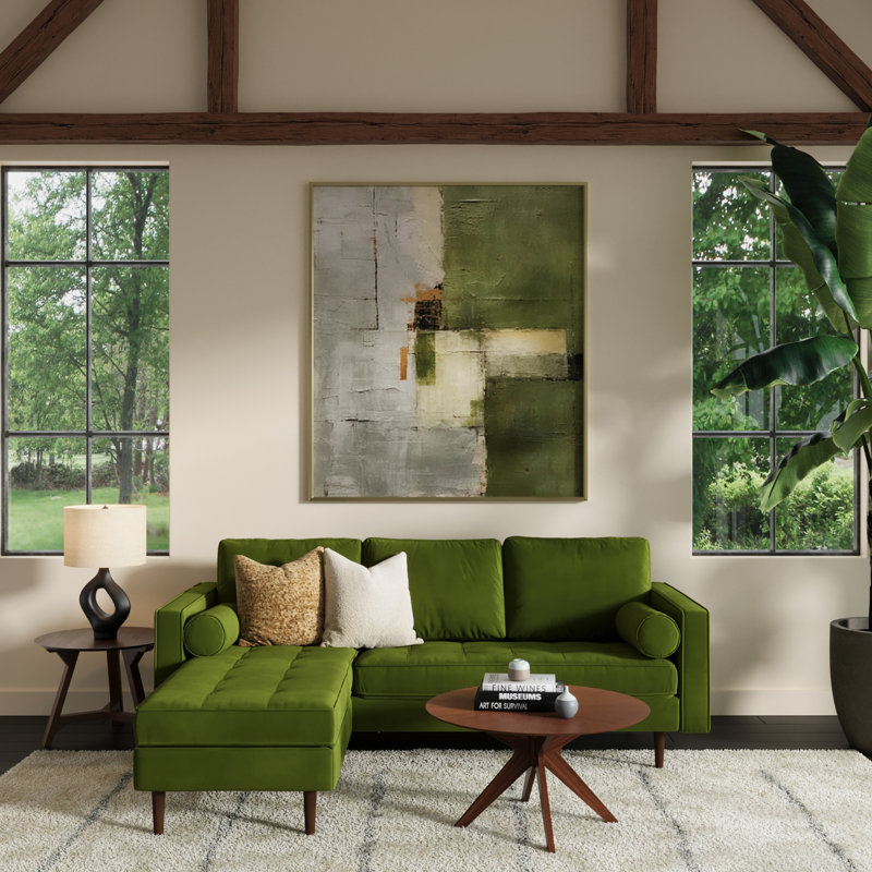 Geo 84" Wide Reversible Sofa and Chaise, Bella Forest Performance Velvet