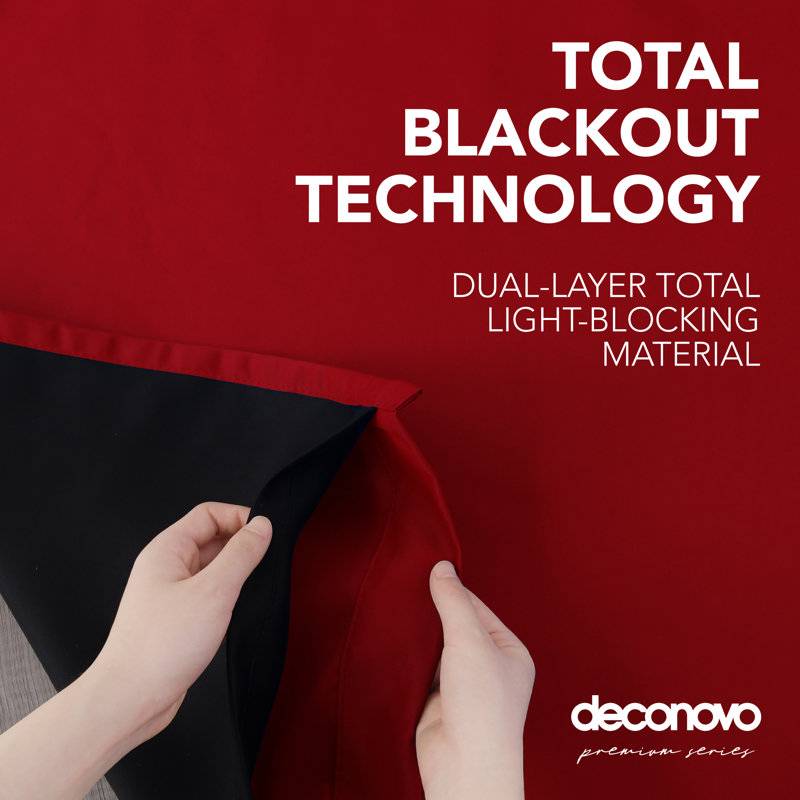 Deconovo 100 Percent Blackout with Liner Rod Pocket Curtain Panel Pair, 52" W x 84" L, Red