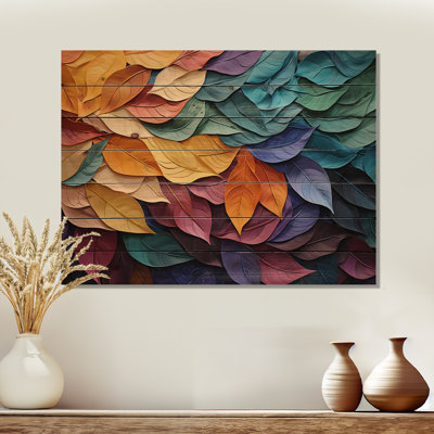 Collage de feuilles colorées III sur bois