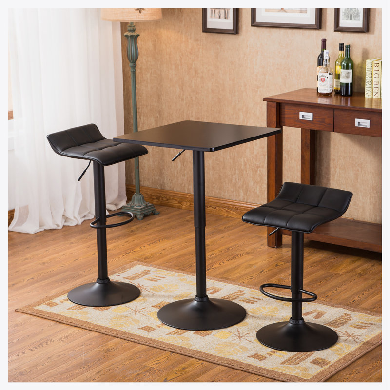 Ensemble de table de bar et 2 tabourets de bar pivotants réglables, plateau de table carré, ensemble de table de salle à manger, ensemble de salle à manger
