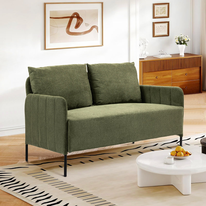 132cm Modern Chenille Upholstered Loveseat Sofa, Green