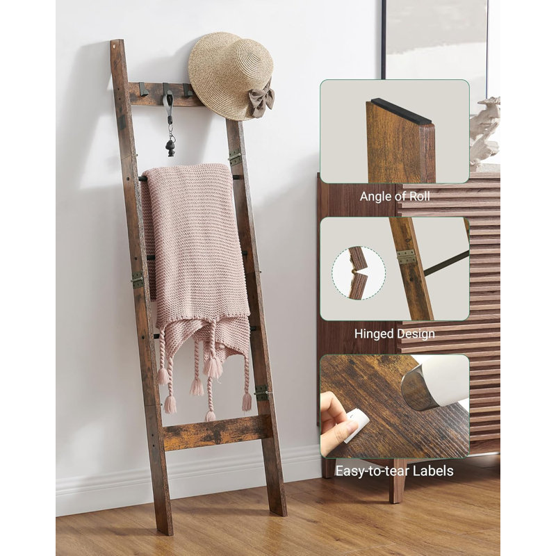 5 Tier Decorative Blanket Ladder With Hooks Rustic Brown