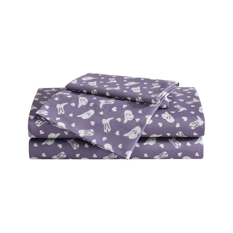 Betsey Johnson Printed Novelty Sheet Sets, Cowgirl Disco Purple, Twin Sheet Set with 1 Standard Pillowcase